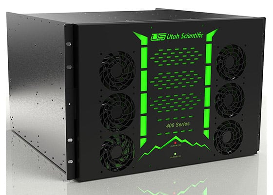 Angled view of UTAH-400 Series 2 Gateway Router, which delivers hybrid SDI/IP functionality and ST 2110 gateway