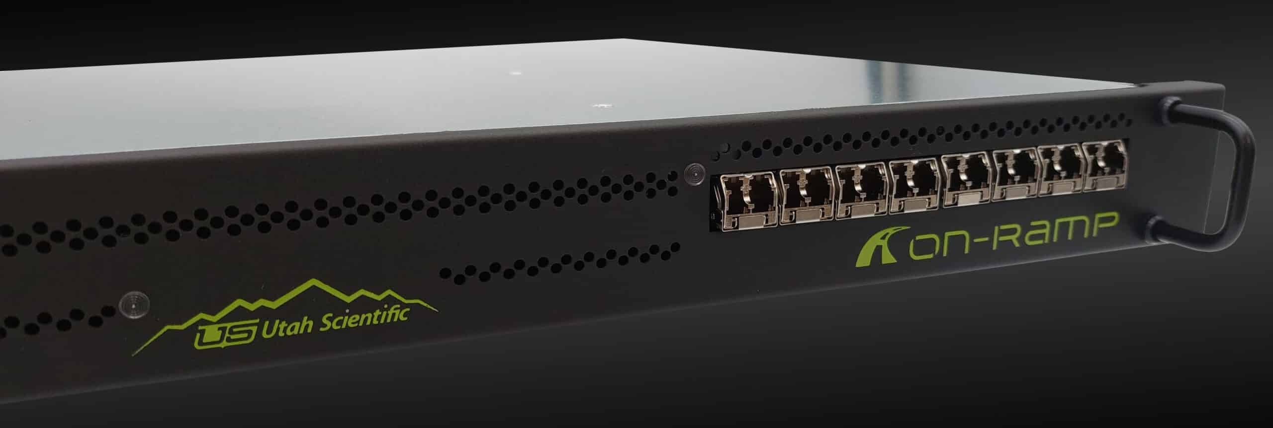 Angled front-view of On-Ramp E.D.G.E. SDI/IP Gateway & Processor by Utah Scientific