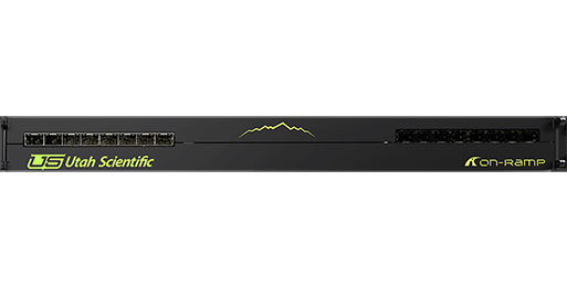 Front view of Utah Scientific On-Ramp, a compact, flexible 1RU rack-mountable device perfect for OB trucks, smaller facilities, or adding IP to any existing router