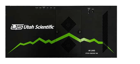 Front view of Utah Scientific's UT-100 UHD-160R routing switcher offering 12G-SDI and 4K resolution signals.